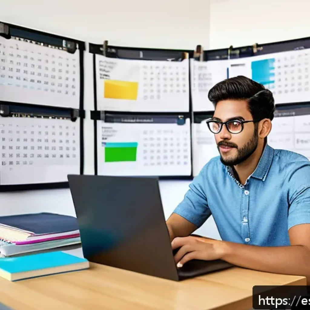 환경공학 자격증 시험 후기 - A focused young professional environmental engineer studying at a modern home office desk filled wit...